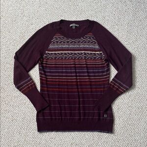 Smartwool Women's Geometric Pattern Sweater - Burgundy and Orange- FIts like a M